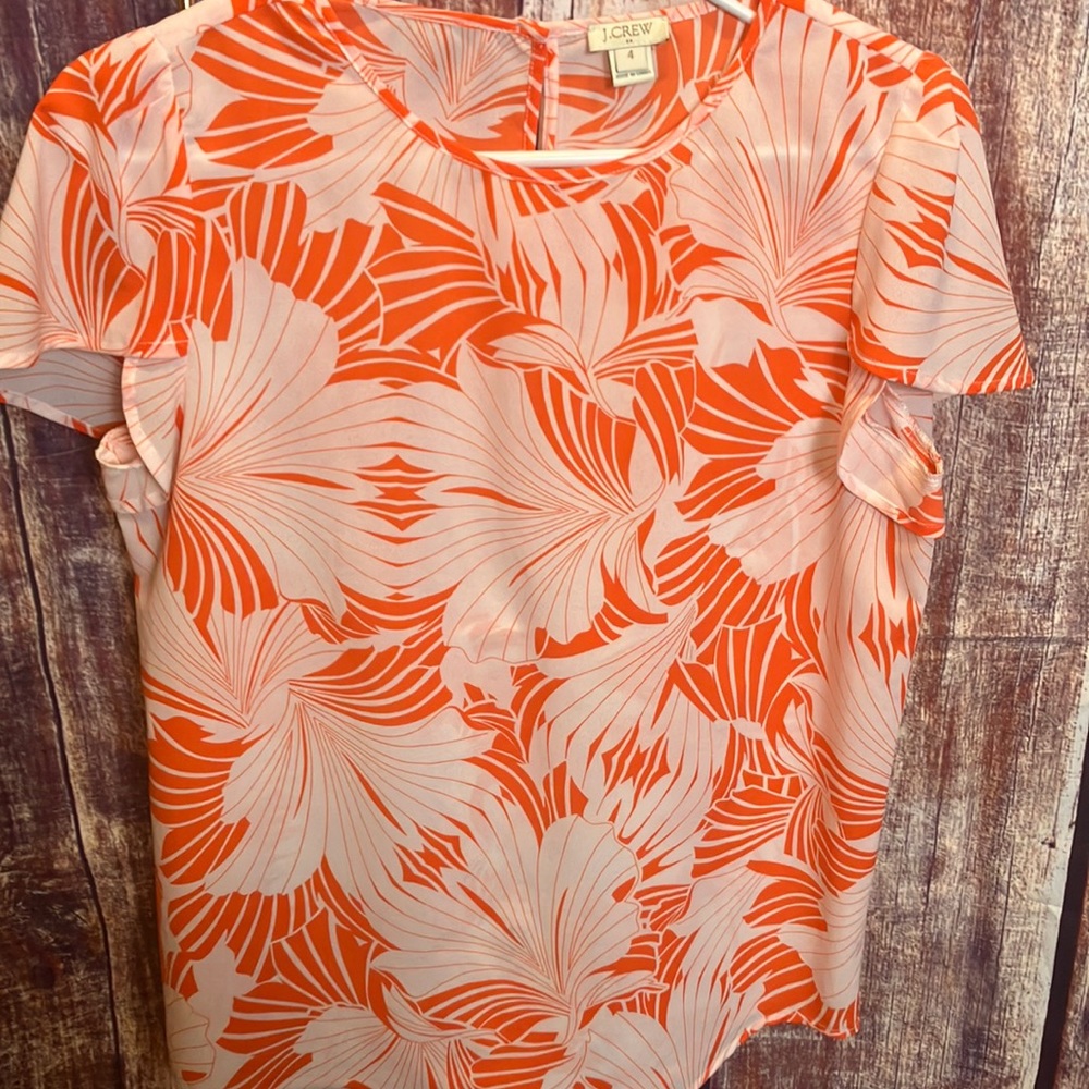 J Crew Orange Cream Blouse J. Size 4. *possible tiny flaw* Tropical Tulip Sleeve